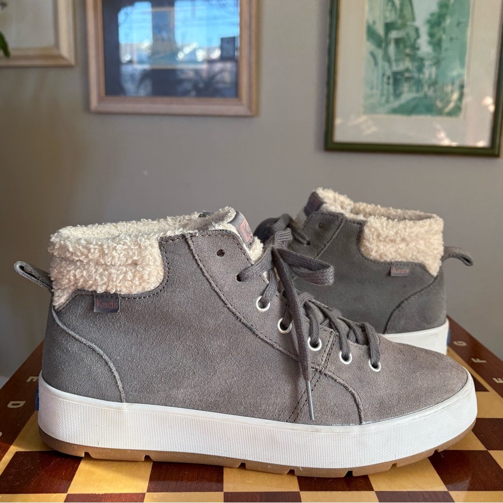 Keds Tahoe High-Top Sneaker Boot, Gray-Blue Suede, Women’s Size 8.5, Gently Worn